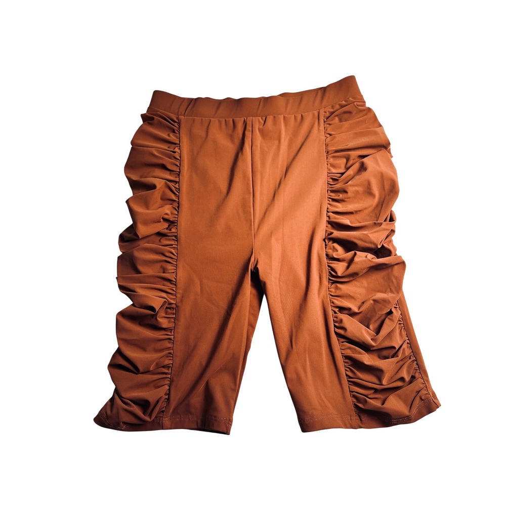 ALIX NYC Ruffle Side Biker Shorts‎ Cognac Brown Bodycon Made in USA